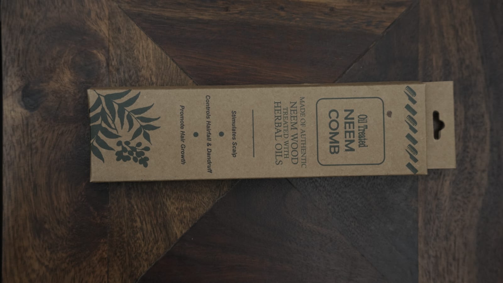 EcoDrops Oil Treated Neem Comb – With Handle — view 3